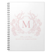 Classic Blush Pink Floral Crest Monogram Notitiebo Notitieboek (Voorkant)