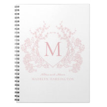 Classic Blush Pink Floral Crest Monogram Notitiebo