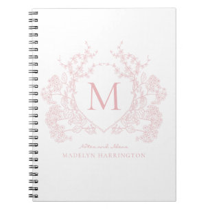 Classic Blush Pink Floral Crest Monogram Notitiebo Notitieboek