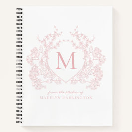 Classic Blush Pink Floral Crest Monogram Recept Notitieboek