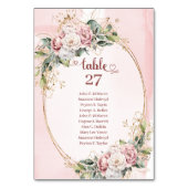 Classic Blush Pink Flowers Gold Glitter Table Sign Kaart (Voorkant)