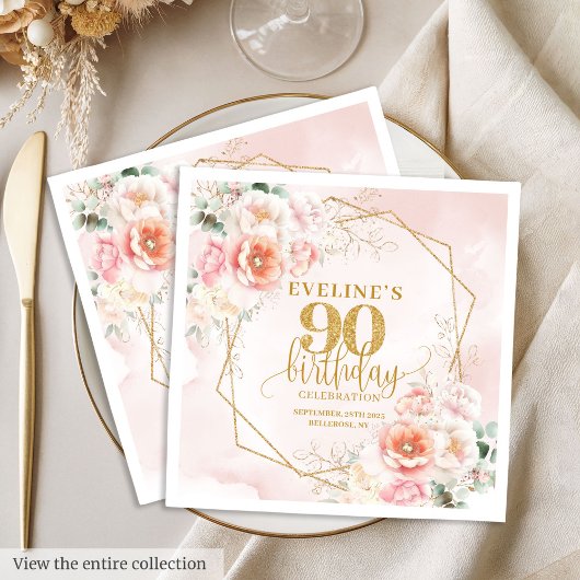 Classic blush pink gold 90th birthday celebration  servet