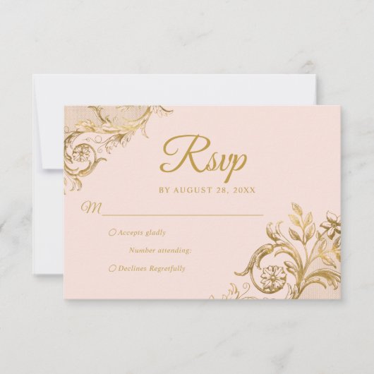 Classic Blush Pink Gold Quinceanera Response Kaart (Voorkant)