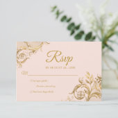 Classic Blush Pink Gold Quinceanera Response Kaart (Staand voorkant)