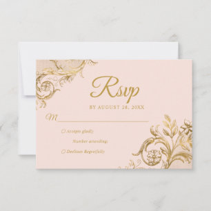 Classic Blush Pink Gold Quinceanera Response Kaart