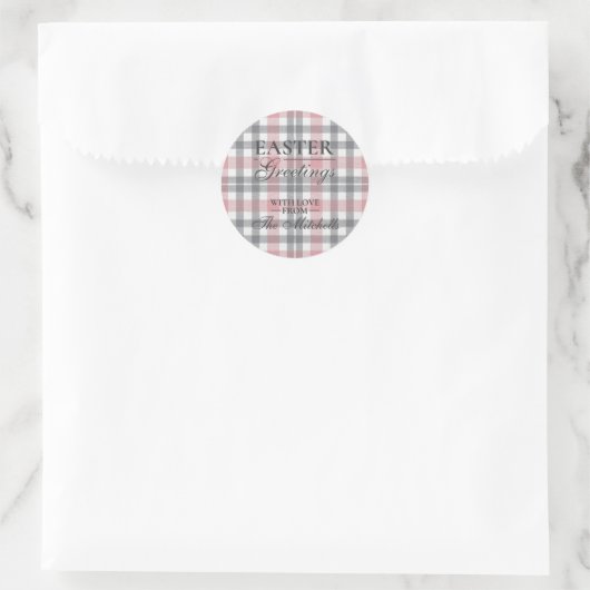 Classic Blush Pink Gray Plaid Pattern Label Sheet (Tas)