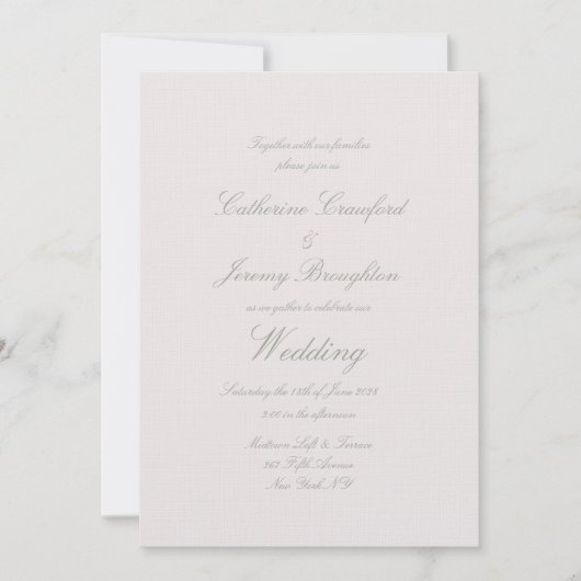 Classic Blush Pink Linen Wedding Script Invitation Kaart (Voorkant)