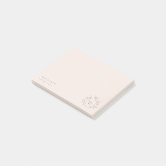 Classic Blush Pink Monogram Floral Crown Crest Post-it® Notes (Schuin)