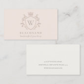 Classic Blush Pink Monogram Floral Crown Crest Visitekaartje (Voorkant / Achterkant)