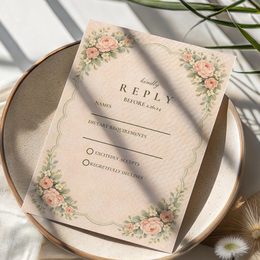 Classic Blush Rose Arch Wedding RSVP Kaartje