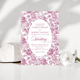 Classic Blush Rose Toile Floral Wedding Invitation Kaart