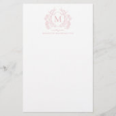 Classic Blush Roze Bloemen  Crest Monogram Briefpapier (Voorkant)