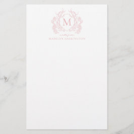Classic Blush Roze Bloemen  Crest Monogram Briefpapier
