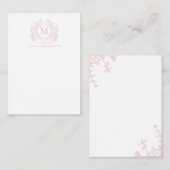 Classic Blush Roze Bloemen Crest Monogram Notitiekaartje (Voorkant / Achterkant)