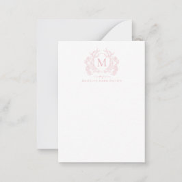 Classic Blush Roze Bloemen  Crest Monogram Notitiekaartje
