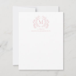 Classic Blush Roze Bloemen  Crest Monogram Notitiekaartje