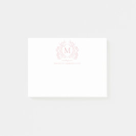 Classic Blush Roze Bloemen  Crest Monogram Post-it® Notes