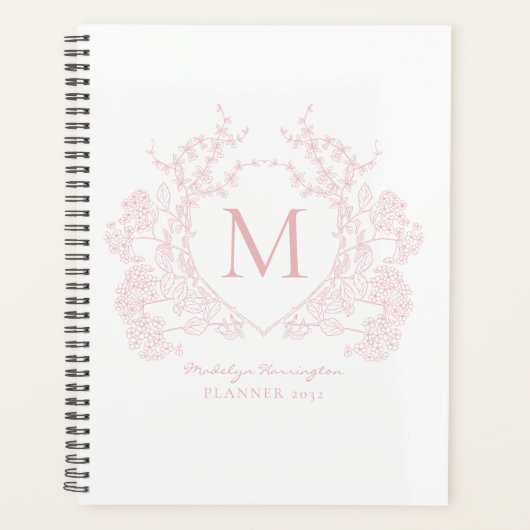 Classic Blush Roze  Bloemkam Monogram Planner (Voorkant)
