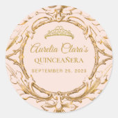 Classic Blush Roze Goud Lijst Quinceanera Ronde Sticker (Voorkant)