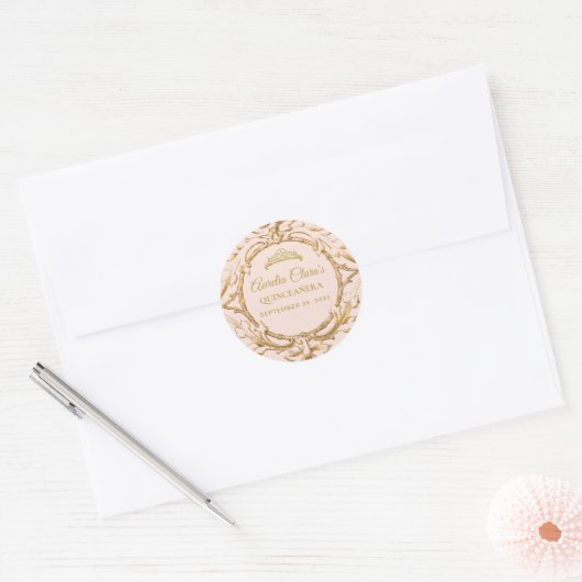 Classic Blush Roze Goud Lijst Quinceanera Ronde Sticker (Envelop)