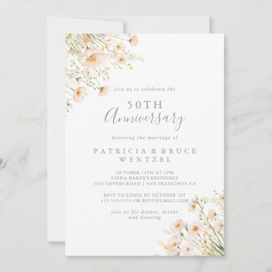 Classic Blush Wildflower 50ste bruiloft Jubileum Kaart (Voorkant)