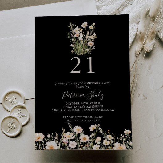 Classic Blush Wildflower Black 21e verjaardagsfees Kaart
