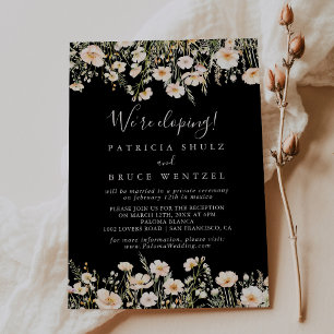Classic Blush Wildflower Black Elopement Receptie Kaart