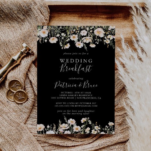 Classic Blush Wildflower Black Wedding Ontbijt Kaart