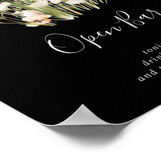 Classic Blush Wildflower Black Wedding Open Bar Poster (Hoek)