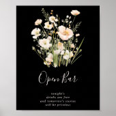 Classic Blush Wildflower Black Wedding Open Bar Poster (Voorkant)