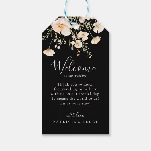Classic Blush Wildflower Black Wedding Welkom Cadeaulabel (Voorkant)