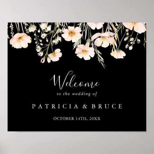 Classic Blush Wildflower Black Wedding Welkom Poster (Voorkant)
