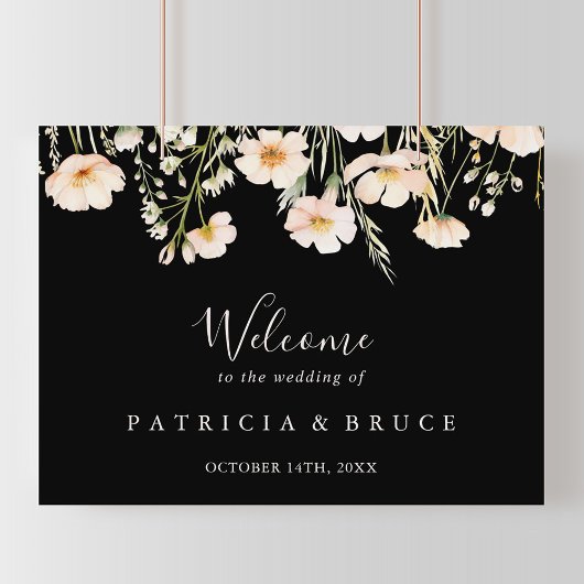 Classic Blush Wildflower Black Wedding Welkom Poster