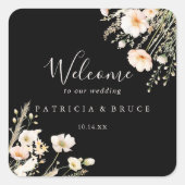 Classic Blush Wildflower Black Wedding Welkom Vierkante Sticker (Voorkant)