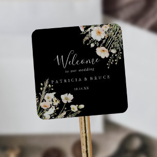 Classic Blush Wildflower Black Wedding Welkom Vierkante Sticker