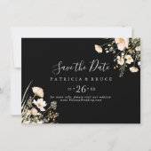 Classic Blush Wildflower Horizontale Zwarte Huweli Save The Date (Voorkant)