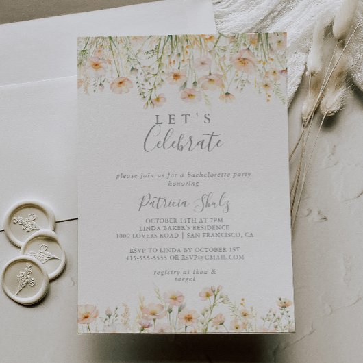 Classic Blush Wildflower Let's Celebrate Party Kaart