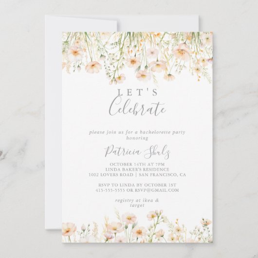 Classic Blush Wildflower Let's Celebrate Party Kaart (Voorkant)