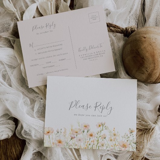 Classic Blush Wildflower Menu Keuze RSVP Briefkaar