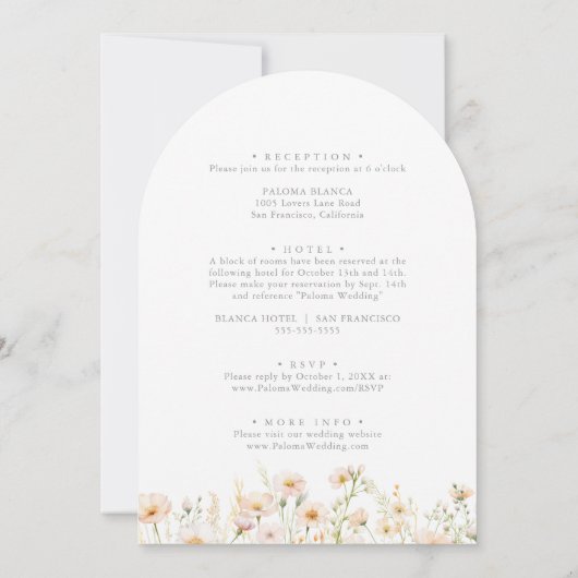 Classic Blush Wildflower voor- en achterzijde brui Kaart (Achterkant)