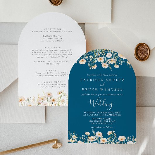 Classic Blush Wildflower voor- en achterzijde brui Kaart