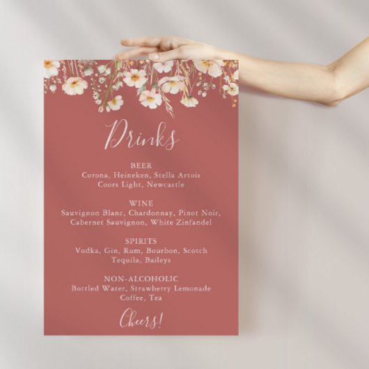 Classic Blush Wildflower Wedding Drinken Menu Sign Poster