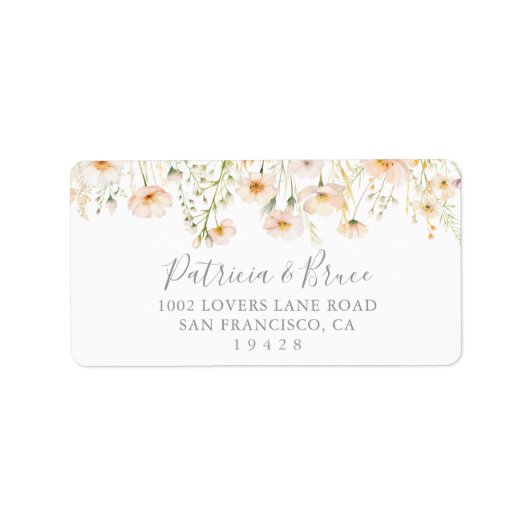 Classic Blush Wildflower Wedding RSVP-adres Etiket (Voorkant)