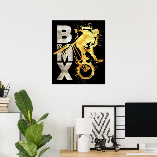 Classic Bmx Bike | Bmx Silver Gold Poster Print (Thuiskantoor)
