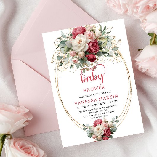 Classic Bohemian Crimson Red White Gold Floral   Kaart