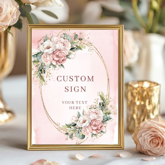 Classic Bohemian Light Pink Flowers Custom Sign Poster