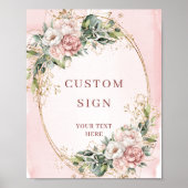 Classic Bohemian Light Pink Flowers Custom Sign Poster (Voorkant)