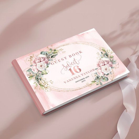 Classic Bohemian Pink Floral Greenery Sweet 16  Gastenboek
