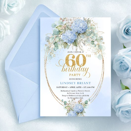 Classic Bohemian Soft Blue Greenery 60th Birthday Kaart