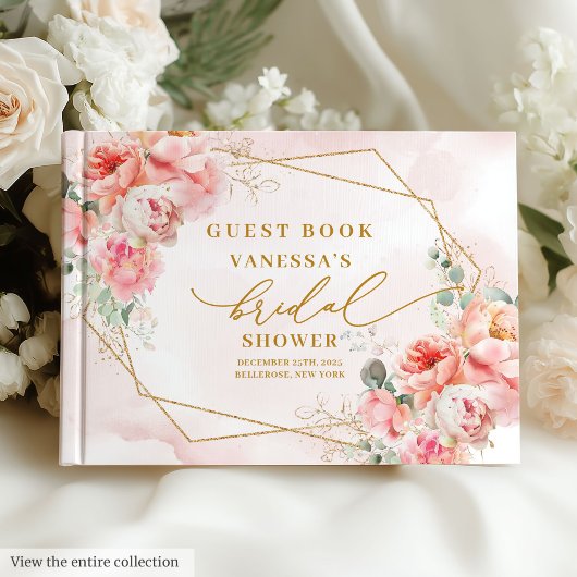 Classic Boho Blush Gold Frame Roses Bridal Shower Gastenboek